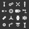 Techno mechanisms kit icons set grey vector