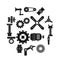 Techno mechanisms kit icons set, simple style