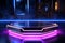 Technological allure Metallic podium bathed in neon lights for product promotion