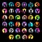 Technological alphabet on a geometric figures with transparent overlay effect. Bright colorful collection letters on