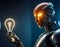 Technological Brilliance: Robot Holding Illuminated Bulb, AI Generated