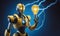 Technological Brilliance: Robot Holding Illuminated Bulb, AI Generated