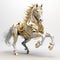 Technological Fusion: White And Gold Realistic Horse 3d Rendering