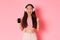 Technology, communication and online lifestyle concept. Gorgeous dancing asian girl looking upbeat, rejoicing as