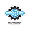 Technology - concept business logo template vector illustration. Globe world and gear symbols. Cogwheel mechanic sign.