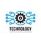 Technology - concept business logo template vector illustration. Globe world and gear symbols. Cogwheel mechanic sign. Computer