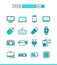Technology, devices, gadgets and more. Plain and line icons set, flat design