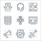 Technology devices line icons. linear set. quality vector line set such as guitar, recording, bullhorn, videotape, robot, server,