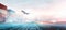 Technology Digital Future of Cargo Plane Logistics Transport Concept, Airplane taking off from Airport runway, Modern Futuristic