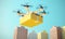technology drone delivery fast air blue cargo aircraft fly helicopter. Generative AI.