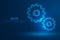 Technology gear icon with blue background, vectorTechnology gear icon with blue background, A gearing composed of polygons, vector