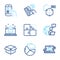 Technology icons set. Included icon as Open box, Copywriting notebook, Credit card signs. Vector