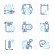 Technology icons set. Included icon as Recovery phone, Cogwheel, Refrigerator signs. Vector