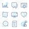 Technology icons set. Included icon as Seo gear, Approved, Video file signs. Vector