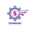 Technology Letter S - vector logo template concept illustration. Cogwheel gear abstract sign. Mechanic industrial icon. SEO.