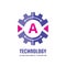 Technology Letter A - vector logo template concept illustration. Cogwheel gear abstract sign. Creative digital symbol. Mechanic