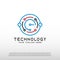 Technology logo with initial E letter, global network icon -vector