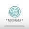 Technology logo with initial E letter, global network icon -vector