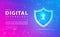 Technology security abstract background concept, Digital technology banner pink blue background binary code, abstract tech vector