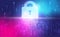 Technology security abstract background concept, Digital technology banner pink blue background binary, Cyber tech network secure