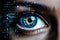 Technology woman human concept eye software vision futuristic digital science identification iris system blue