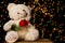 Teddie bear with white with red rose sitting
