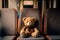 Teddy bear alone sits in public transport. Loneliness concept.