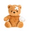 Teddy bear with bandage isolated on white