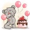 Teddy bear birthday boy gets a cake as a gift