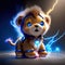 Teddy bear in a blue bandana sits in the rays of lightning AI generated animal ai