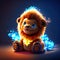 Teddy bear in the blue rays of light. 3d illustration Generative AI animal ai