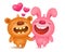 Teddy bear and bunny emoji cartoon characters runing together