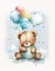 Teddy Bear Bunny Sitting On Moon white background handrawn graphic clipart, watercolor, cute Children\'s Drawing