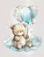Teddy Bear Bunny Sitting On Moon white background handrawn graphic clipart, watercolor, cute Children\'s Drawing