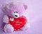 Teddy bear card with red love heart - stock photo