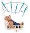 Teddy bear counting vaccine boosters White background