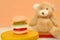 Teddy bear craving for hamburger junk food