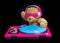 Teddy bear djing on turntables with headphones