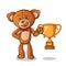 Teddy bear doll champion with Trophy mascot vector cartoon art illustration
