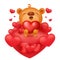 Teddy bear emoticon cartoon character with red hearts