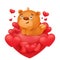 Teddy bear emoticon cartoon character with red hearts