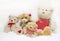 Teddy bear family - mother with children and red heart of wood f