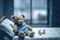 teddy bear feels lonely in a cold bed while it snows outside