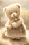 Teddy bear with flowers, children story book style, soft pastel color background