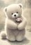 Teddy bear with flowers, children story book style, soft pastel color background. Generative Ai