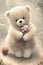 Teddy bear with flowers, children story book style, soft pastel color background. Generative Ai