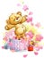 Teddy bear. funny background for kid congratulation cards. water