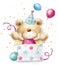 Teddy bear with the gift.Happy Birthday card