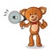 Teddy bear happy hold handy loudspeaker mascot vector cartoon art illustration