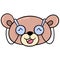 Teddy bear head wears glasses with a happy smiling face. doodle icon drawing